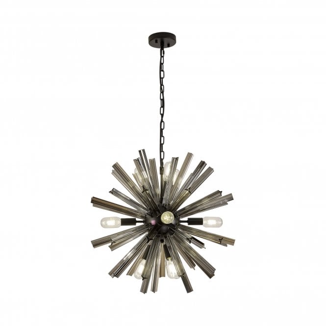 STRAWS 10 Light E14 | Round Pendant Matt Black and Smoke Glass