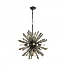 STRAWS 10 Light E14 | Round Pendant Matt Black and Smoke Glass