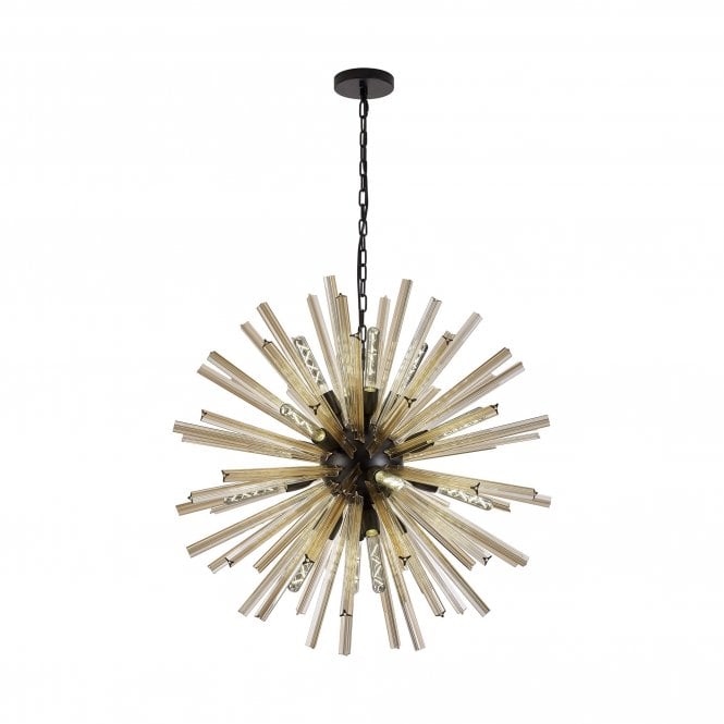 STRAWS 16 Light E27 | Round Pendant Matt Black and Champagne Gold Glass