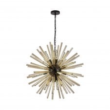 STRAWS 16 Light E27 | Round Pendant Matt Black and Champagne Gold Glass
