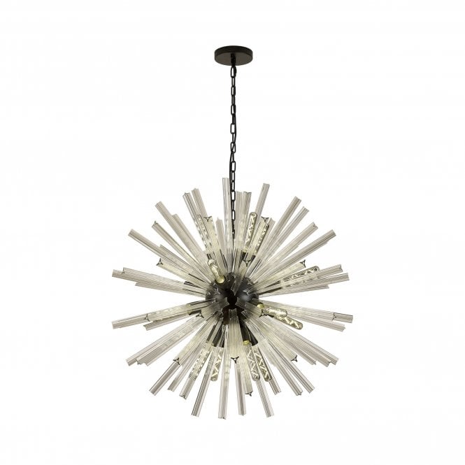 STRAWS 16 Light E27 | Round Pendant Matt Black and Clear Glass
