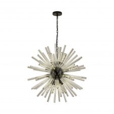 STRAWS 16 Light E27 | Round Pendant Matt Black and Clear Glass