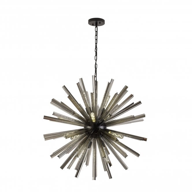 STRAWS 16 Light E27 | Round Pendant Matt Black and Smoke Glass
