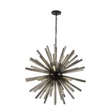 STRAWS 16 Light E27 | Round Pendant Matt Black and Smoke Glass