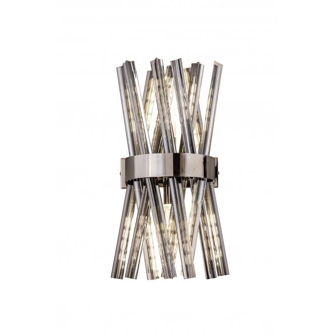 STRAWS 2 Light Wall Light in Polished Nickel with Smoke Glass Rods