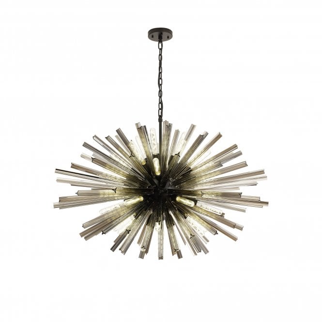 STRAWS 32 Light E27 | Oval Pendant Matt Black and Smoke Glass