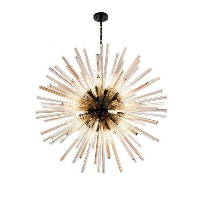 STRAWS 32 Light E27 | Round Pendant Matt Black and Champagne Glass