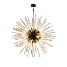 STRAWS 32 Light E27 | Round Pendant Matt Black and Champagne Glass