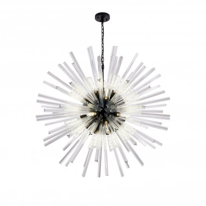 STRAWS 32 Light E27 | Round Pendant Matt Black and Clear Glass
