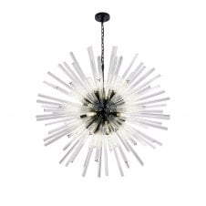 STRAWS 32 Light E27 | Round Pendant Matt Black and Clear Glass