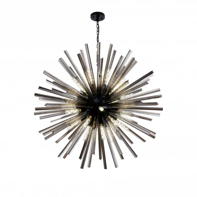 STRAWS 32 Light E27 | Round Pendant Matt Black and Smoke Glass