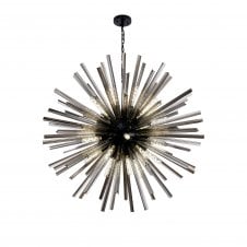 STRAWS 32 Light E27 | Round Pendant Matt Black and Smoke Glass