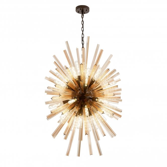 STRAWS 32 Light E27 | Vertical Oval Pendant Brown Oxide and Champagne Glass