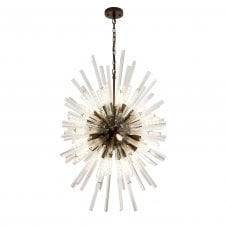 STRAWS 32 Light E27 | Vertical Oval Pendant Brown Oxide and Clear Glass