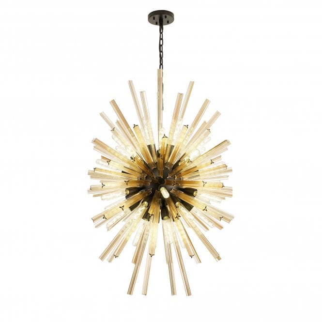 STRAWS 32 Light E27 | Vertical Oval Pendant Matt Black and Champagne Glass