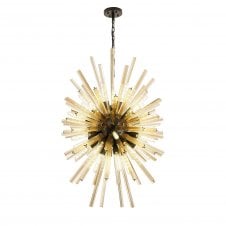 STRAWS 32 Light E27 | Vertical Oval Pendant Matt Black and Champagne Glass