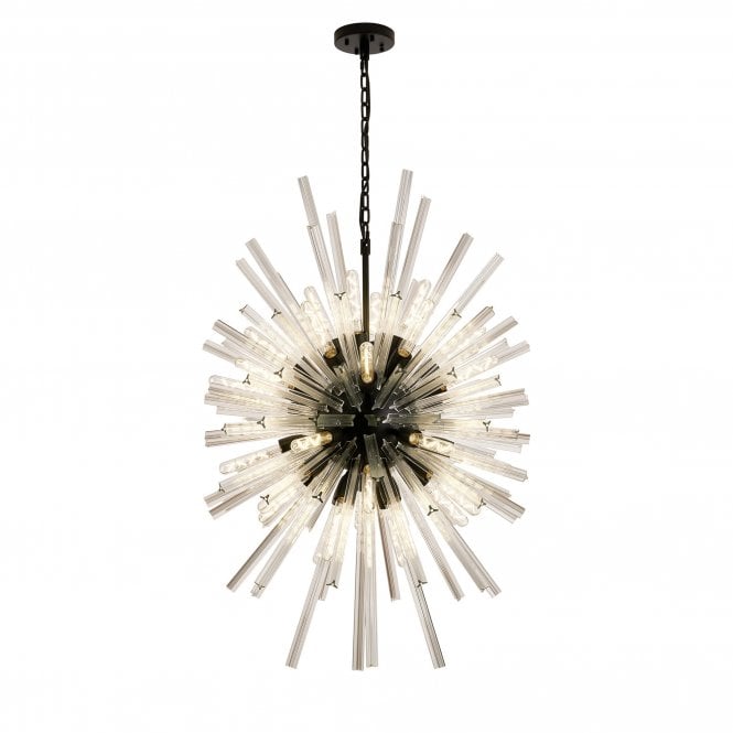 STRAWS 32 Light E27 | Vertical Oval Pendant Matt Black and Clear Glass