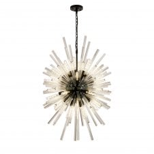 STRAWS 32 Light E27 | Vertical Oval Pendant Matt Black and Clear Glass