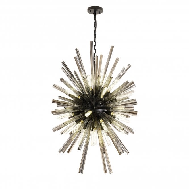 STRAWS 32 Light E27 | Vertical Oval Pendant Matt Black and Smoke Glass