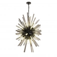 STRAWS 32 Light E27 | Vertical Oval Pendant Matt Black and Smoke Glass
