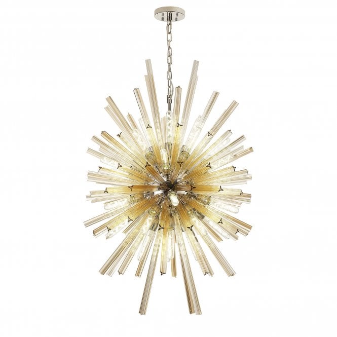 STRAWS 32 Light E27 | Vertical Oval Pendant Polished Nickel and Champagne Glass