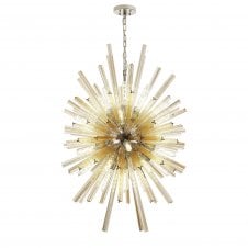 STRAWS 32 Light E27 | Vertical Oval Pendant Polished Nickel and Champagne Glass