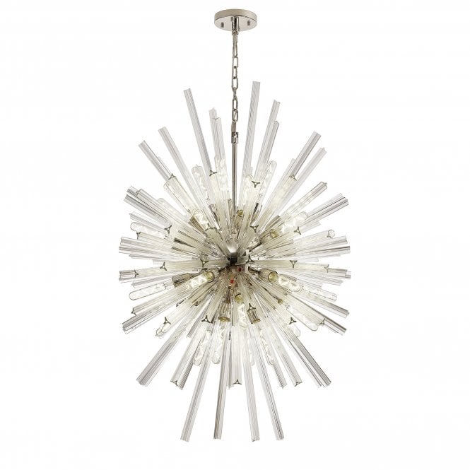STRAWS 32 Light E27 | Vertical Oval Pendant Polished Nickel and Clear Glass