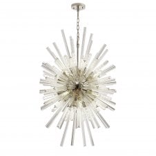STRAWS 32 Light E27 | Vertical Oval Pendant Polished Nickel and Clear Glass