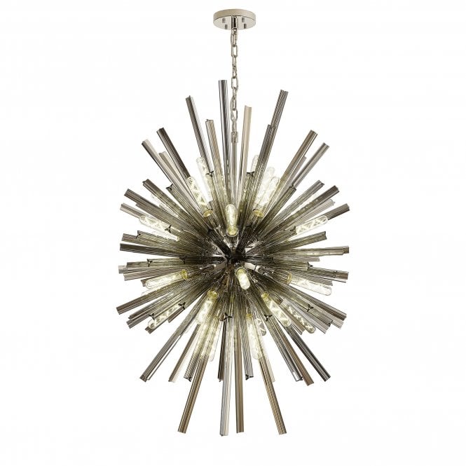 STRAWS 32 Light E27 | Vertical Oval Pendant Polished Nickel and Smoke Glass