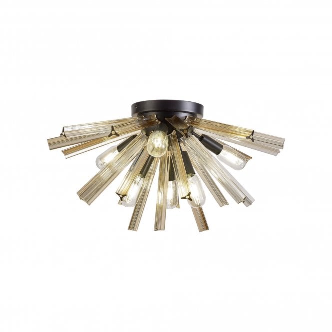 STRAWS 6 Light E14 | Semi Flush Matt Black and Champagne Gold Glass
