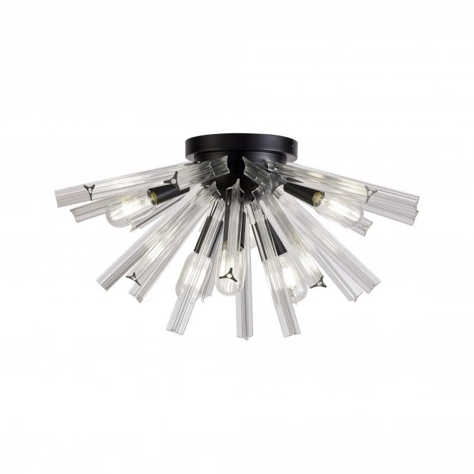 STRAWS 6 Light E14 | Semi Flush | Matt Black and Clear Glass