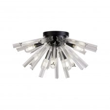 STRAWS 6 Light E14 | Semi Flush | Matt Black and Clear Glass