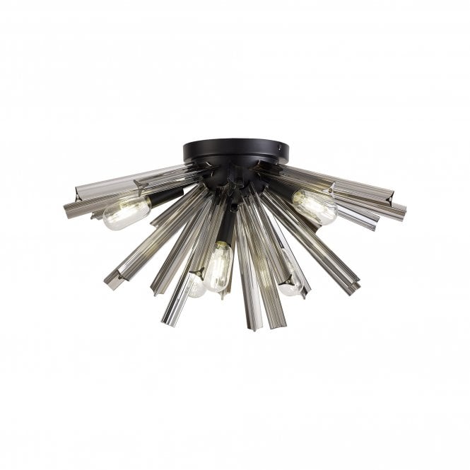 STRAWS 6 Light E14 | Semi Flush Matt Black and Smoke Glass