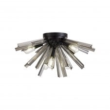 STRAWS 6 Light E14 | Semi Flush Matt Black and Smoke Glass