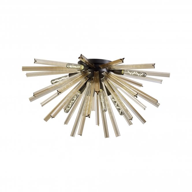 STRAWS 8 Light E27 | Semi Flush Matt Black and Champagne Gold Glass