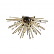 STRAWS 8 Light E27 | Semi Flush Matt Black and Champagne Gold Glass