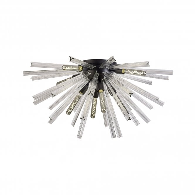 STRAWS 8 Light E27 | Semi Flush | Matt Black and Clear Glass