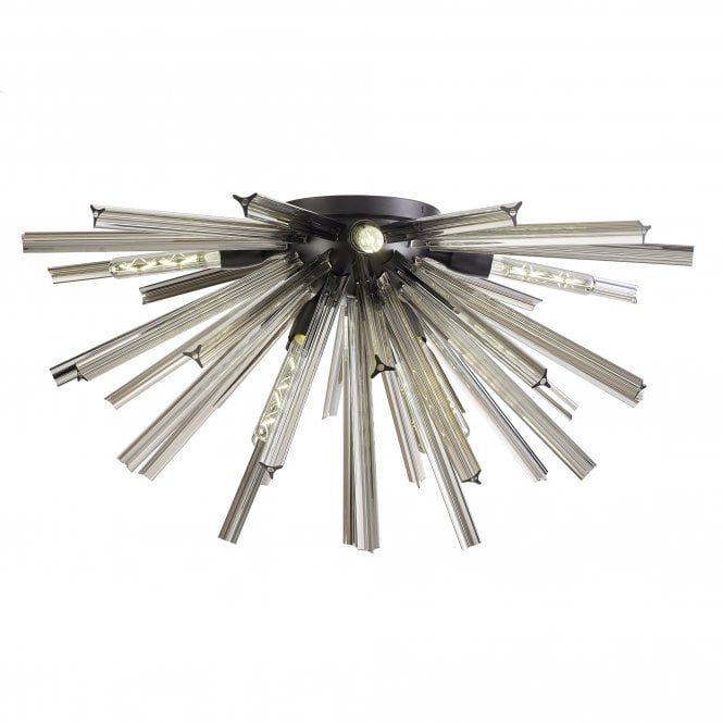 STRAWS 8 Light E27 | Semi Flush Matt Black and Smoke Glass
