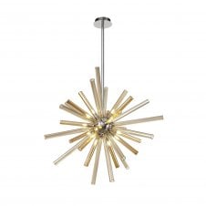 STRAWS Pendant Light, A burst of Amber & Champagne Glass tubes on a Polished Chrome Frame