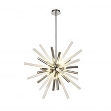 STRAWS Pendant Light, Polished Chrome with a burst of Smoked & Frosted Glass Tubes