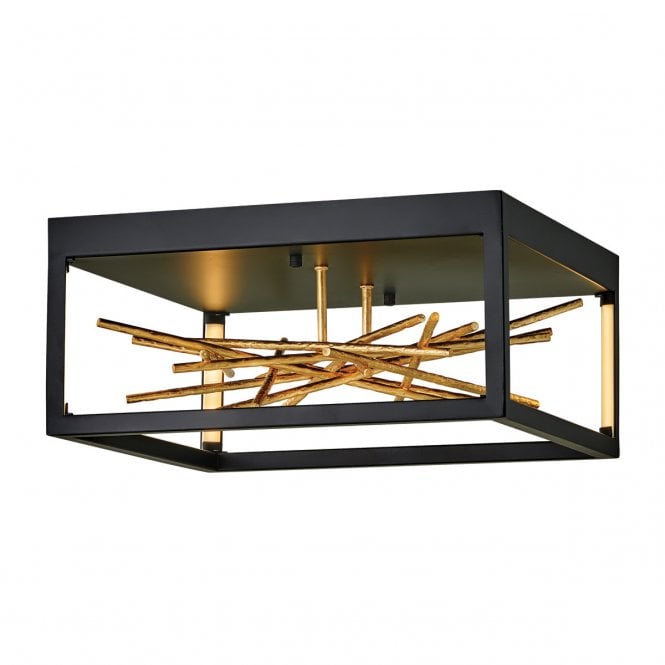 STYX LED Flush Mount in Matte Black with Gold Metal Branches
