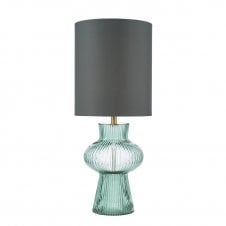 green ribbed glass table lamp with grey shade