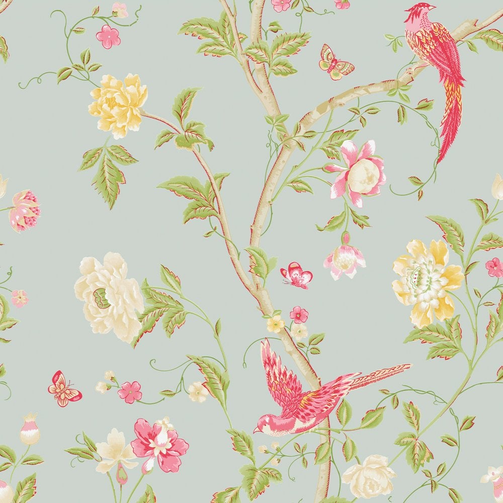 SUMMER Palace Pale Duck Egg Wallpaper Duck Egg Dark Blush Laura Ashley