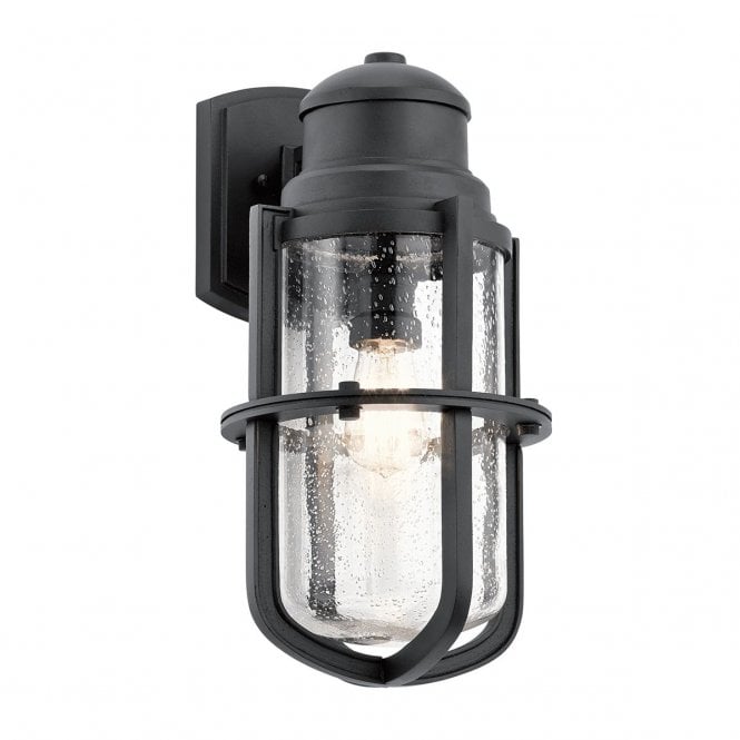 SURI Large Wall Light Well Glass Lantern suitable for Coastal use. Black Textured