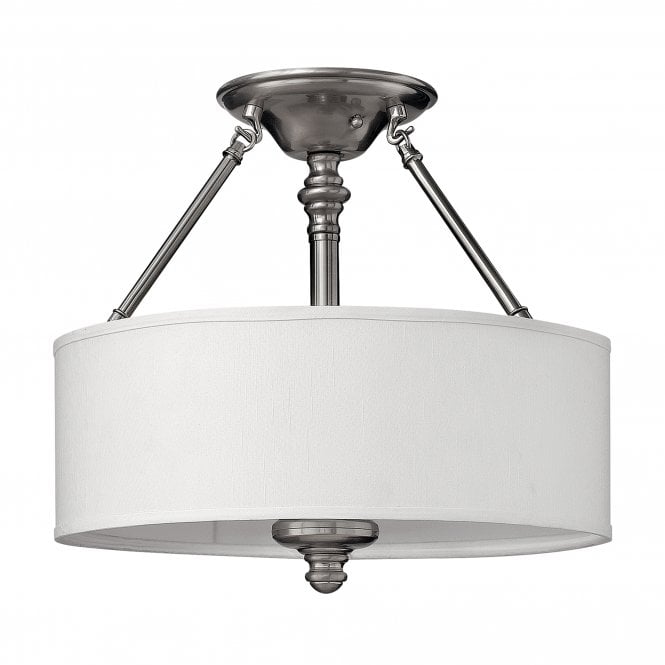 SUSSEX modern traditional semi flush ceiling light in brushed nickel with white shade