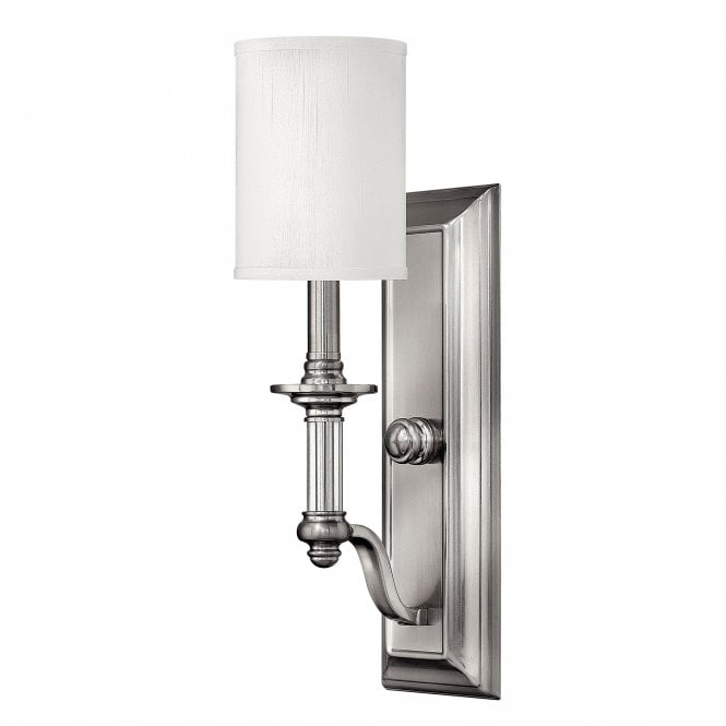 SUSSEX modern traditional wall light in brushed nickel with white shade
