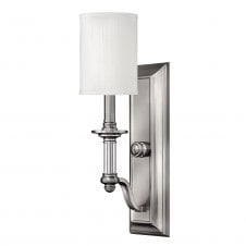 modern traditional brushed nickel wall sconce with white shade