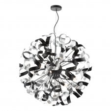 12 light matte black pendant with black and aluminium ribbons