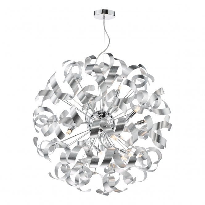 Swash 12 Light Pendant in Polished Chrome with Aluminium Ribbons