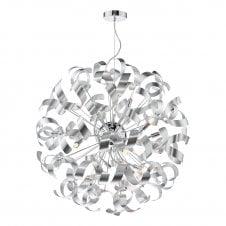 12 light poilshed chrome pendant with brushed aluminium ribbons